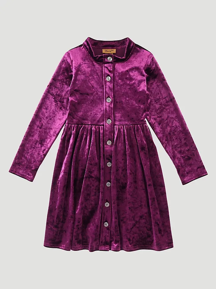 Girl's Long Sleeve Velvet Shirt Dress Purple