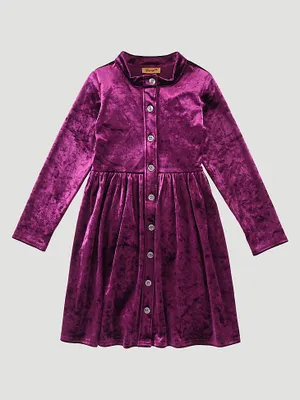 Girl's Long Sleeve Velvet Shirt Dress Purple