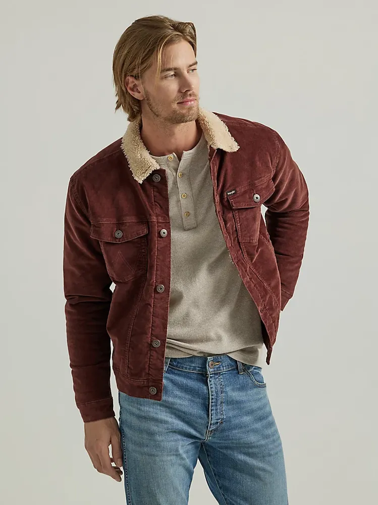 Men's Wrangler® Sherpa Lined Corduroy Trucker Jacket Bitter Chocolate