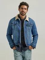 Men's Wrangler® Sherpa Lined Denim Jacket Mid Wash