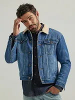 Men's Wrangler® Sherpa Lined Denim Jacket Mid Wash