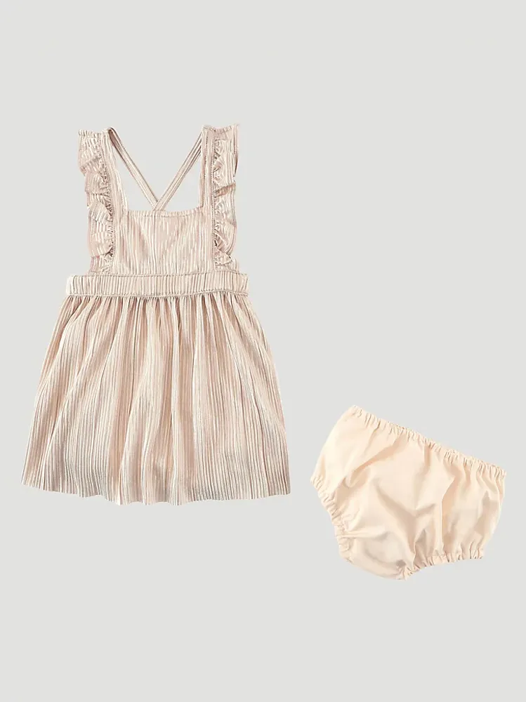 Little Girl's Pleated Pinafore Dress Rose Gold