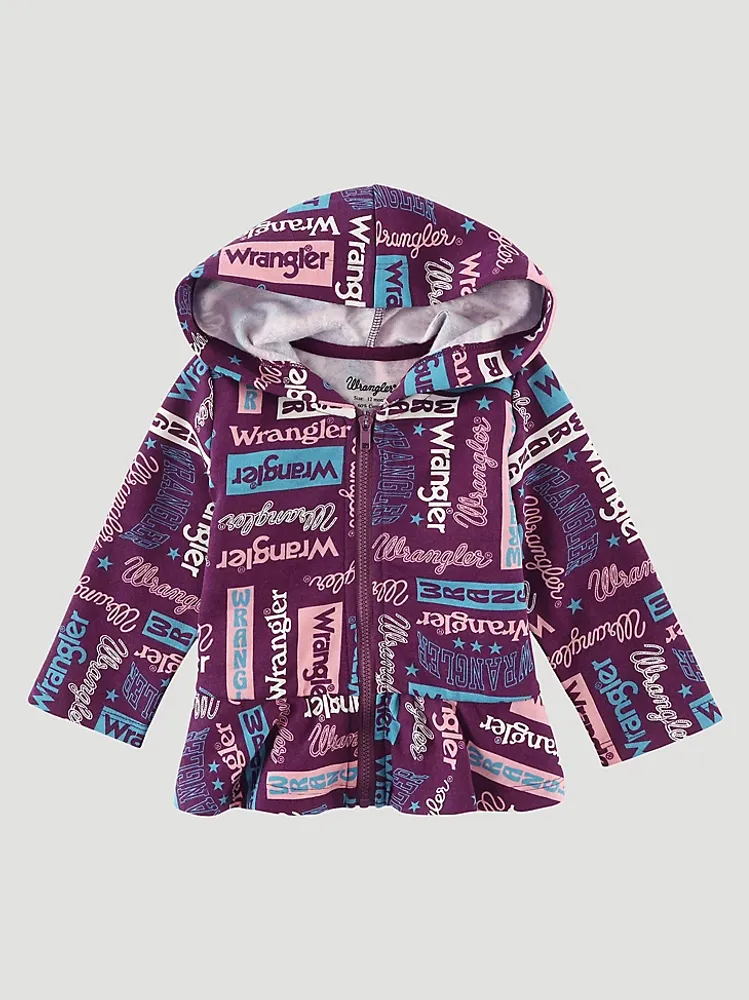 Little Girl's Wrangler Graphic Full Zip Ruffle Hem Hoodie Dark Purple