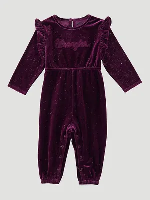 Baby Girl's Long Sleeve Velvet Logo Playsuit Dark Purple