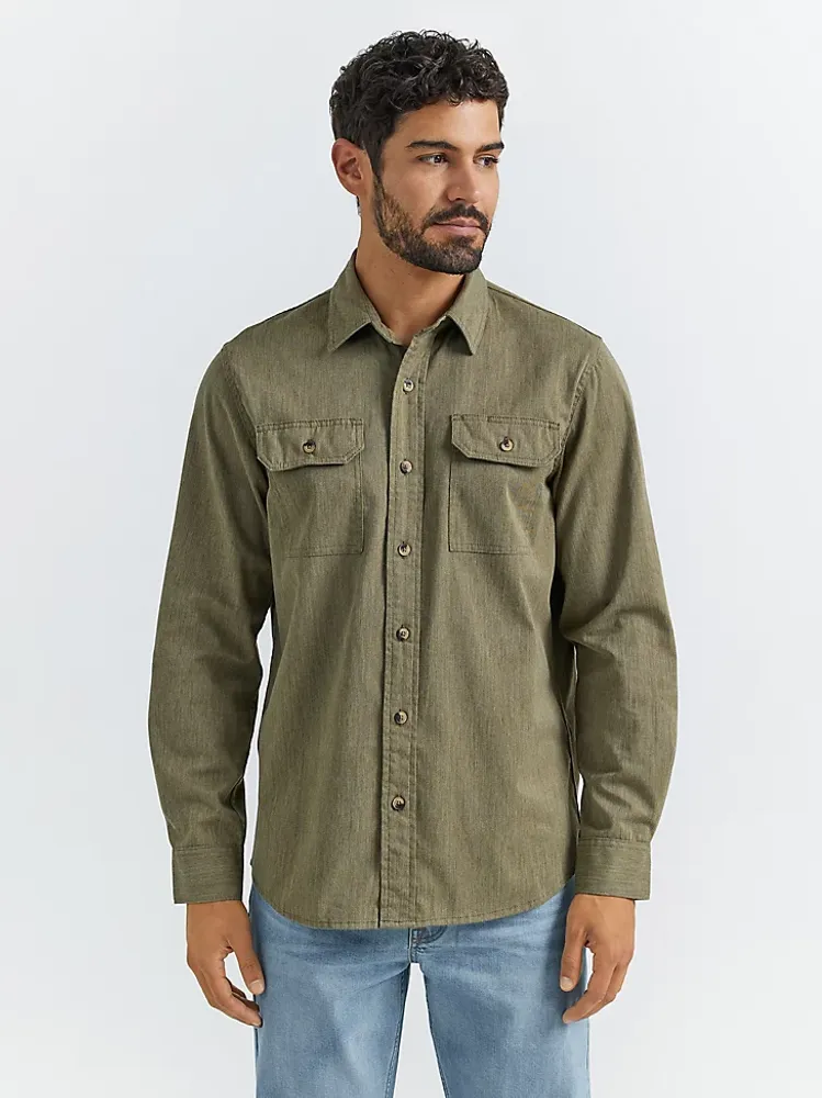 Men’s Wrangler® Long Sleeve Twill/Denim Shirt Winter Moss