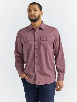 Men’s Wrangler® Long Sleeve Twill/Denim Shirt Rum Raisin