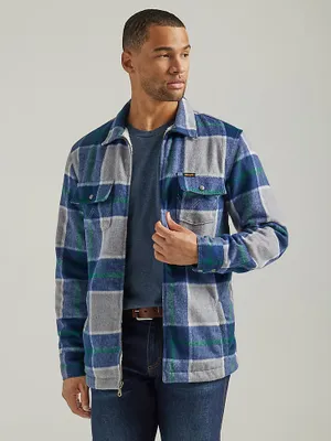 Men's Wrangler Full Zip Sherpa Lined Flannel Shirt Jacket Pebble