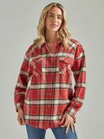 Women's Wrangler Retro® Long Sleeve Boyfriend Fit Flannel Plaid Shirt Burnt Henna