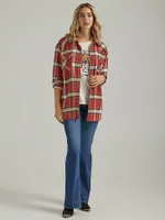 Women's Wrangler Retro® Long Sleeve Boyfriend Fit Flannel Plaid Shirt Burnt Henna