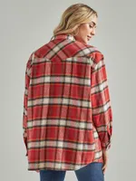 Women's Wrangler Retro® Long Sleeve Boyfriend Fit Flannel Plaid Shirt Burnt Henna