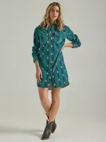 Women's Wrangler Retro® Checotah Cord Western Shirt Dress Blue Teal