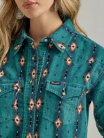 Women's Wrangler Retro® Checotah Cord Western Shirt Dress Blue Teal