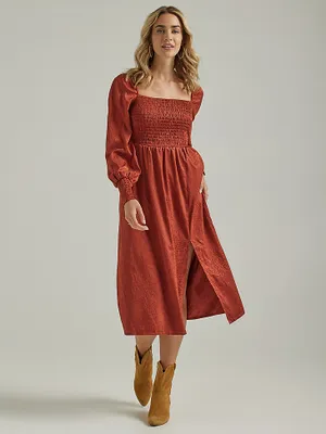 Women's Wrangler Retro® Shine Smocked Bodice Dress Mahogany