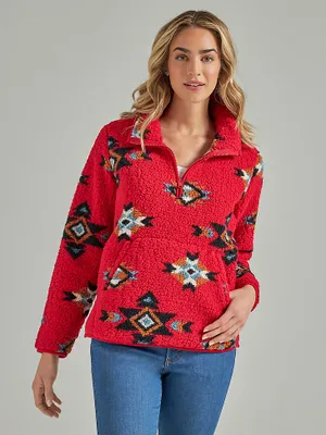 Women's Wrangler Retro Quarter-Zip Sherpa Pullover Tango Red