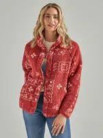 Women's Wrangler Retro® Printed Sherpa Snap Jacket Burnt Henna