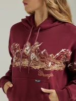 Women's Wrangler Retro® Cowboy Panorama Graphic Cinched Hoodie Port Royale