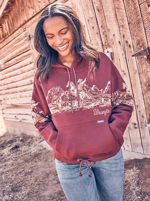Women's Wrangler Retro® Cowboy Panorama Graphic Cinched Hoodie Port Royale