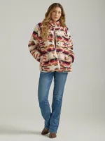 Women's Wrangler Retro® Printed Sherpa Snap Jacket Antique White