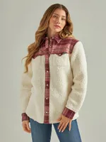 Women's Wrangler Retro Western Boyfriend Sherpa Shirt Jacket Antique White