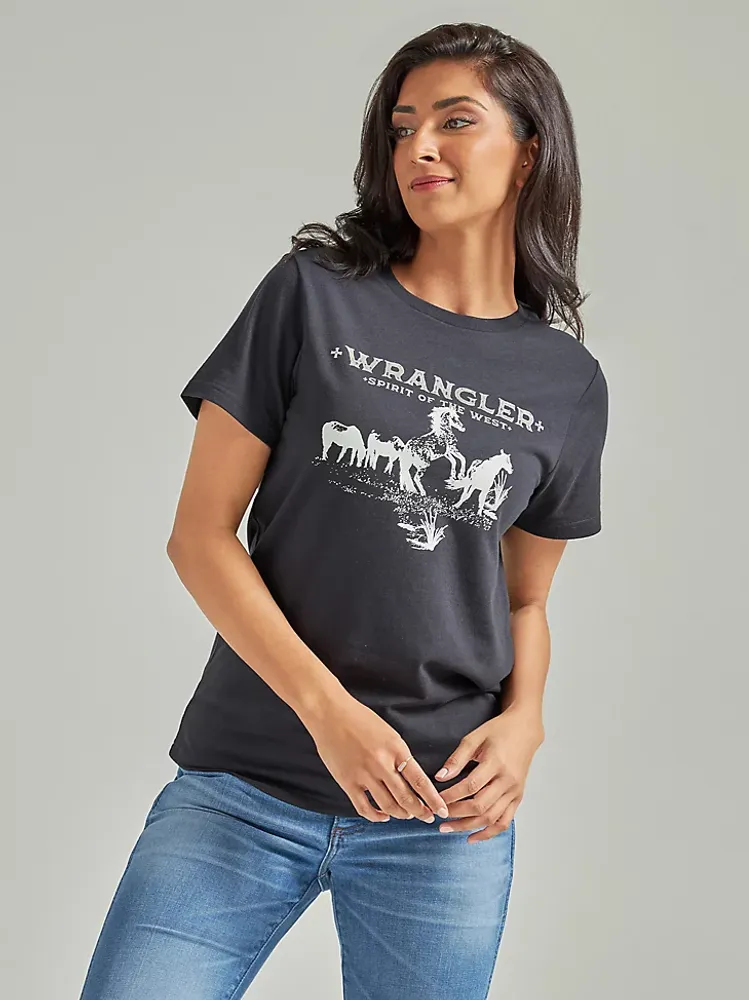 Women's Wrangler Western Graphic Reg Fit Tee Bucking Horse Black