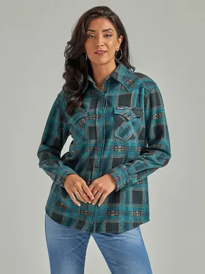 Women's Wrangler Retro® Boyfriend Western Snap Shirt Ponderosa Pine