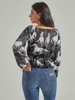 Women's Wrangler Retro® Stampede Peplum Blouse Black