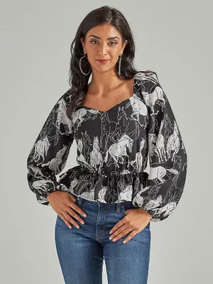 Women's Wrangler Retro® Stampede Peplum Blouse Black