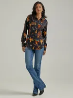 Women's Wrangler Retro® Saddle Up Western Snap Shirt Black