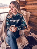 Women's Wrangler Retro® Logo Southwestern Yoke Pullover Hoodie Black