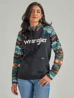 Women's Wrangler Retro® Logo Southwestern Yoke Pullover Hoodie Black