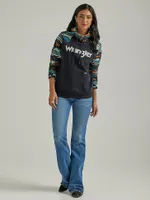 Women's Wrangler Retro® Logo Southwestern Yoke Pullover Hoodie Black