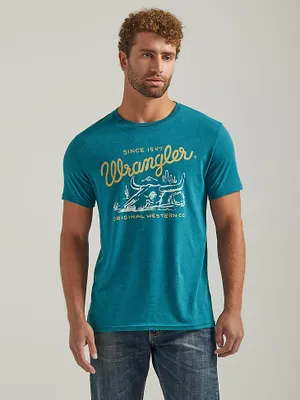 Men's Wrangler Vignette Logo T-Shirt Cyan Heather