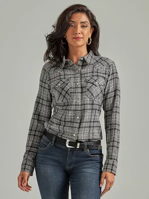 Women's Essential Long Sleeve Flannel Plaid Western Snap Shirt Antique
