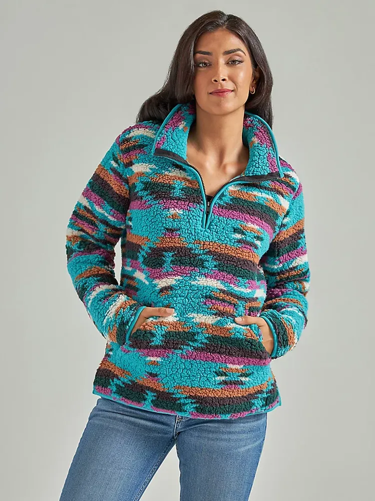 Women's Wrangler Retro Quarter-Zip Sherpa Pullover Dark Teal