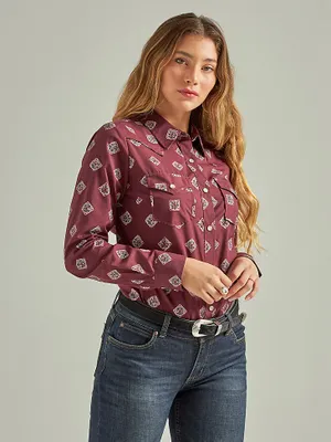 Women's Essential Long Sleeve Print Western Snap Shirt Port Royale