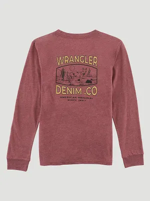Boy's Wrangler Long Sleeve Coyote Back Graphic T-Shirt Burgundy Heather