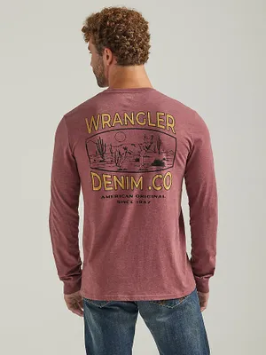 Men's Wrangler Long Sleeve Coyote Back Graphic T-Shirt Burgundy Heather