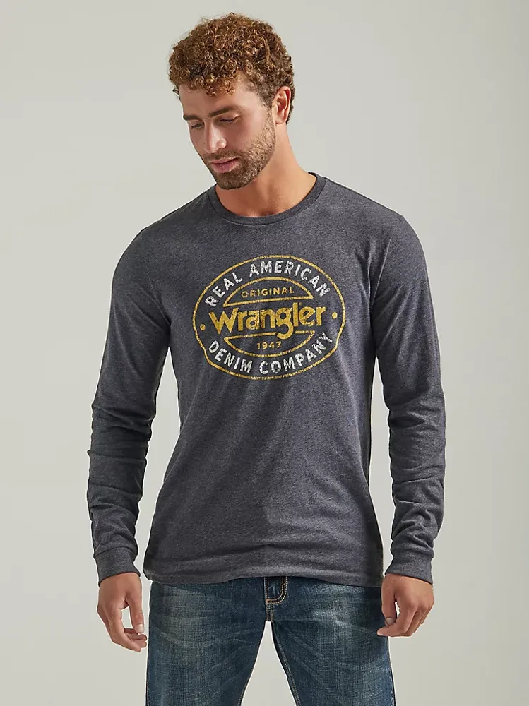 Men's Wrangler Long Sleeve Front Graphic T-Shirt Caviar Heather