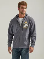 Men's Wrangler Back Graphic Logo Full Zip Hoodie Charcoal Heather