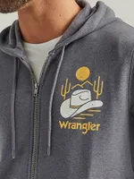 Men's Wrangler Back Graphic Logo Full Zip Hoodie Charcoal Heather