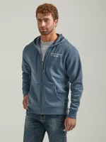 Men's Wrangler Back Graphic Logo Full Zip Hoodie Midnight Navy Heather