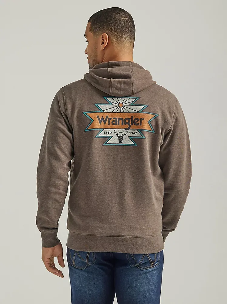 Men's Wrangler Back Graphic Logo Full Zip Hoodie Heather