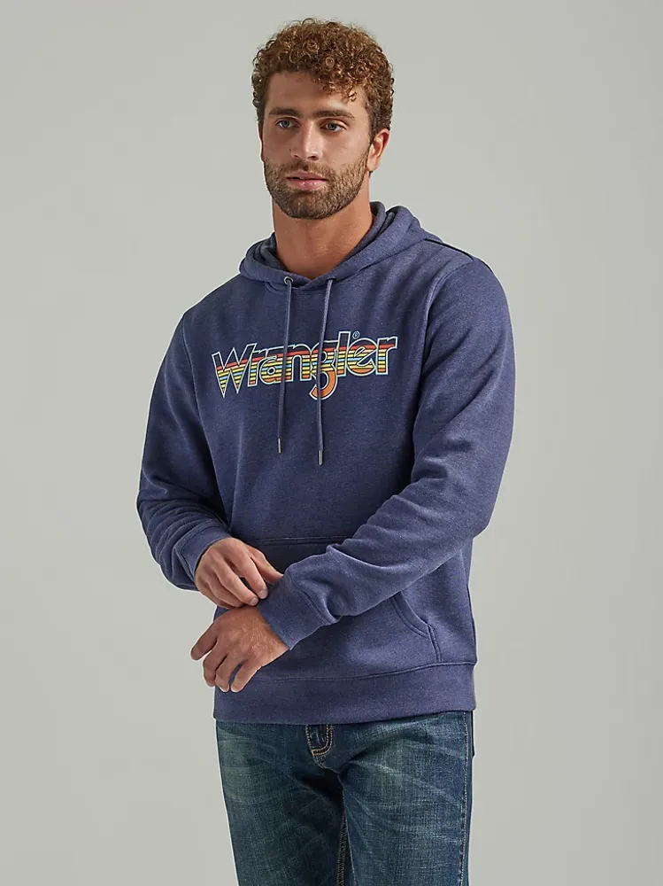 Men's Wrangler Multicolor Logo Pullover Hoodie Denim Heather