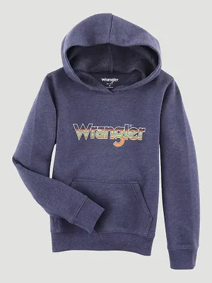 Boy's Wrangler Multicolor Logo Pullover Hoodie Denim Heather