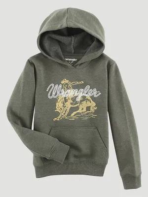 Boy's Wrangler Cowboy Graphic Pullover Hoodie Olive Heather