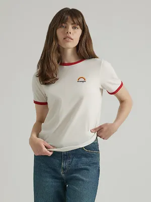 Women's Rainbow Ringer Tee Marshmallow Heather