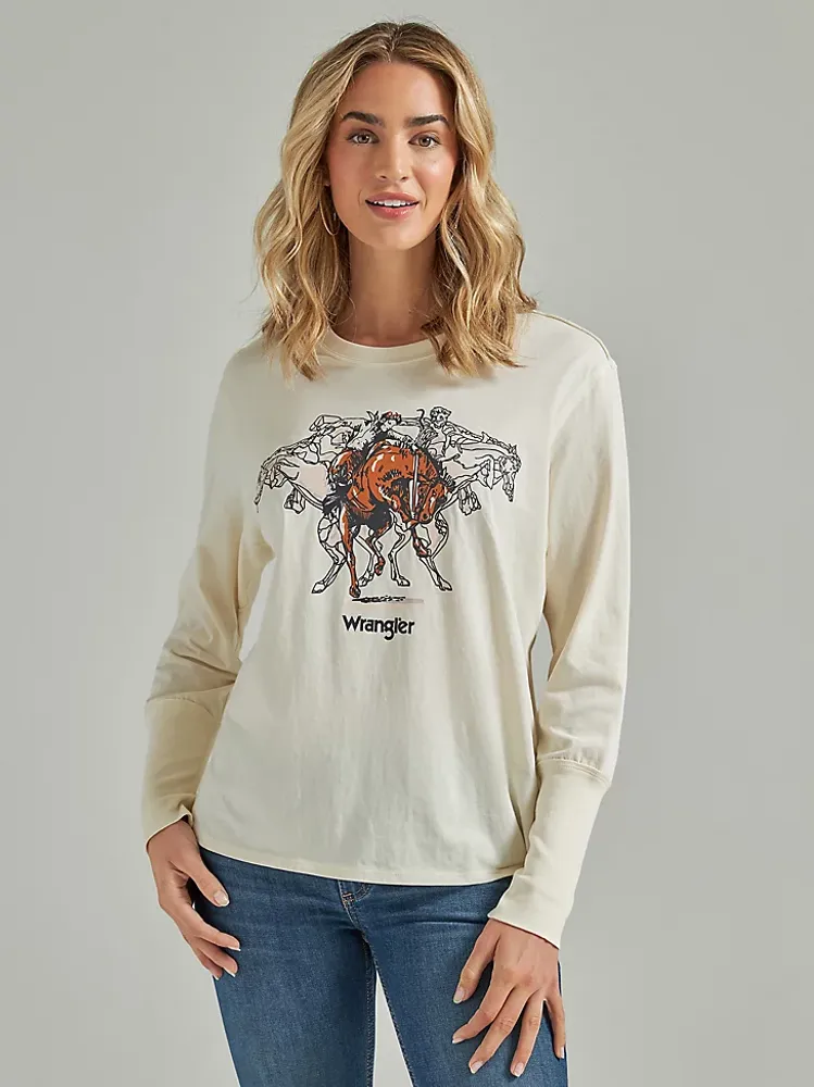 Women's Wrangler Retro® Long Sleeve Horse Motion Tee White