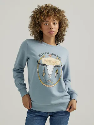 Women's Outlaw Cowgirl Crew Sweatshirt Ashley Blue