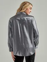 Women's Wrangler Retro® Party Western Snap Shirt Metallic Silver