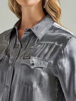 Women's Wrangler Retro® Party Western Snap Shirt Metallic Silver